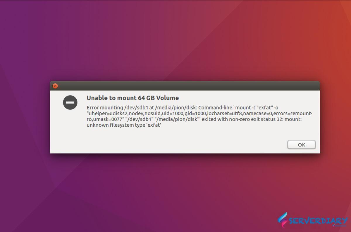 Error mount: unknown filesystem type exfat on Ubuntu
